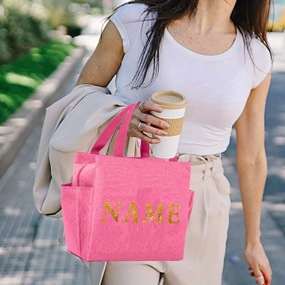 Customized Name Insulated Lunch Bag Personalized Aluminum Foil Bento Lunch Bag Portable Insulated Picnic Food Bag