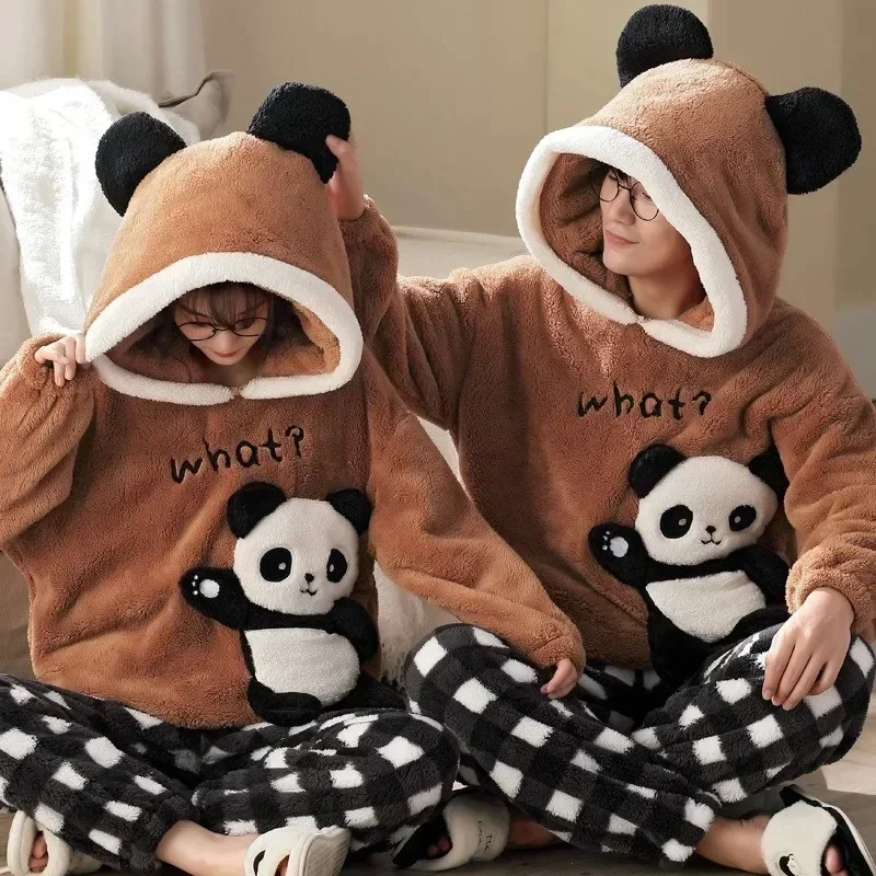 Winter Thicken Couples Pajamas Sets Sleepwear Adult  Cartoon Cat Kawaii Women Men Anime Pyjamas Korean Hoodie Suits Nightgown