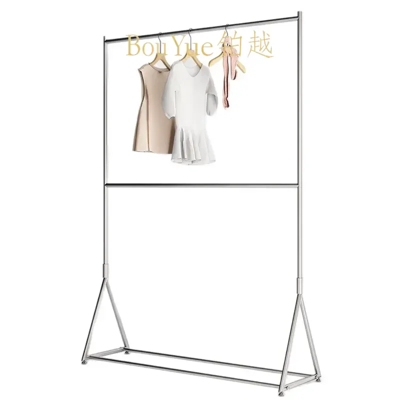 Adjustable Stainless Steel Double Layer Floor to Ceiling Clothing Rack for Men Women Garment Store Display Hanger Stand