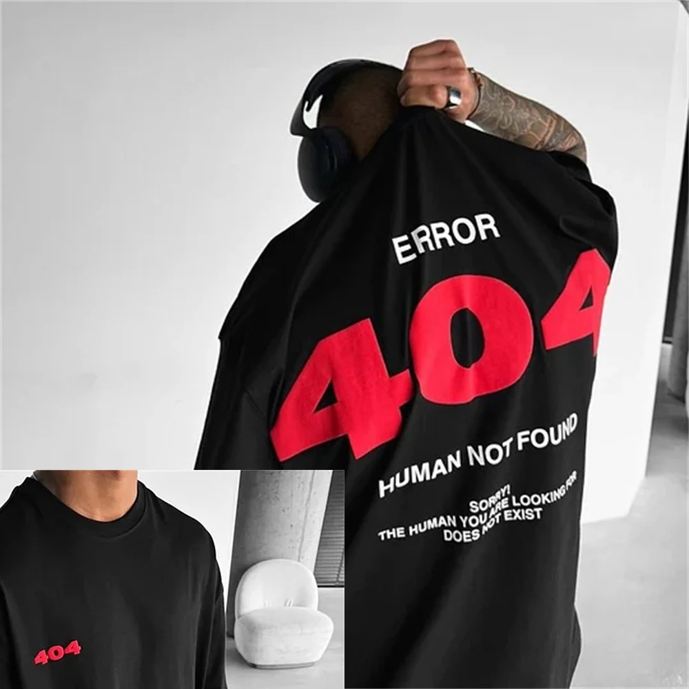 Großes Baumwoll-T-Shirt für Herren mit 404 Digitaldruck, Hochwertiges Streetwear Sommer-Mode O-Ausschnitt Sport-Allrounder Top – Detail 4