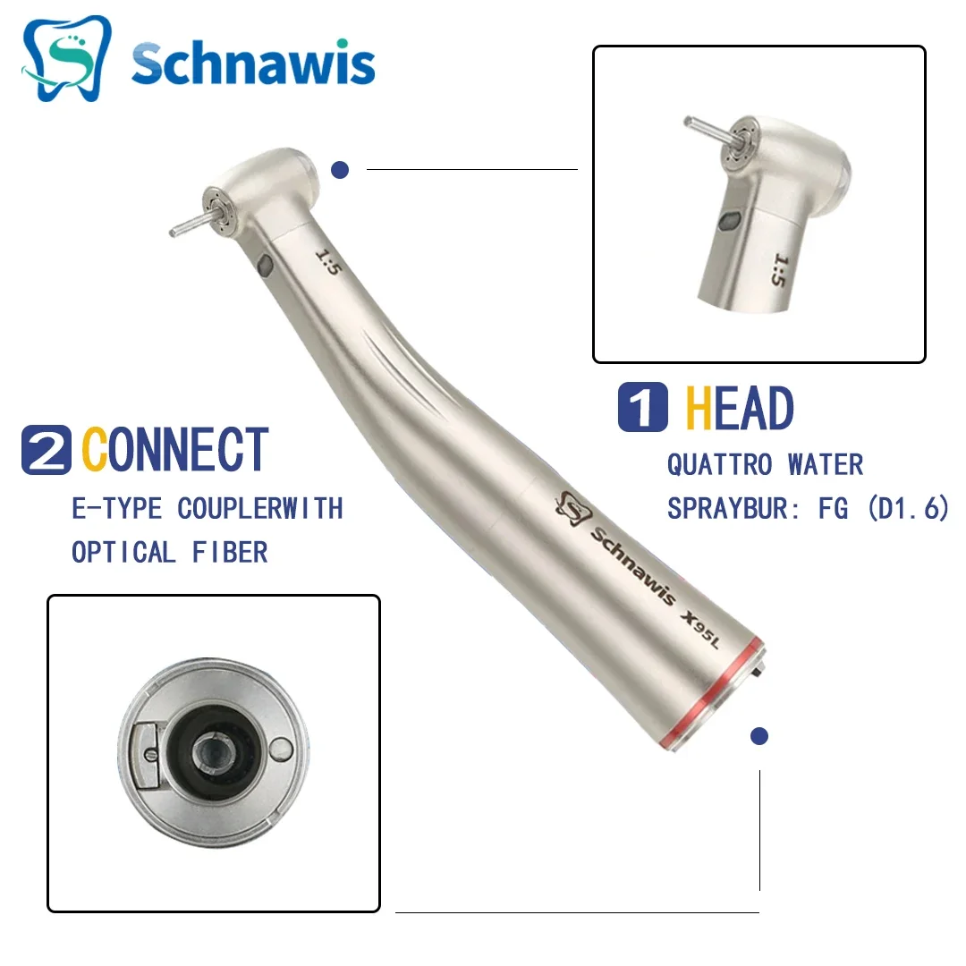 X95L Dental Against Contra Angle 1:5 Increasing Speed Handpiece LED Fiber Optic Handpiece Inner Water Red Ring contraangulo