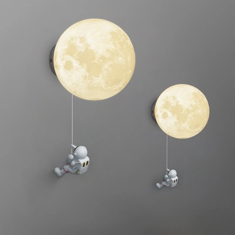 Designer LED Wall Lamp PLA Material 3D Print Lampshade Light Astronaut Climbing Moon Living Room Bedroom Restaurant Cafe Sconces