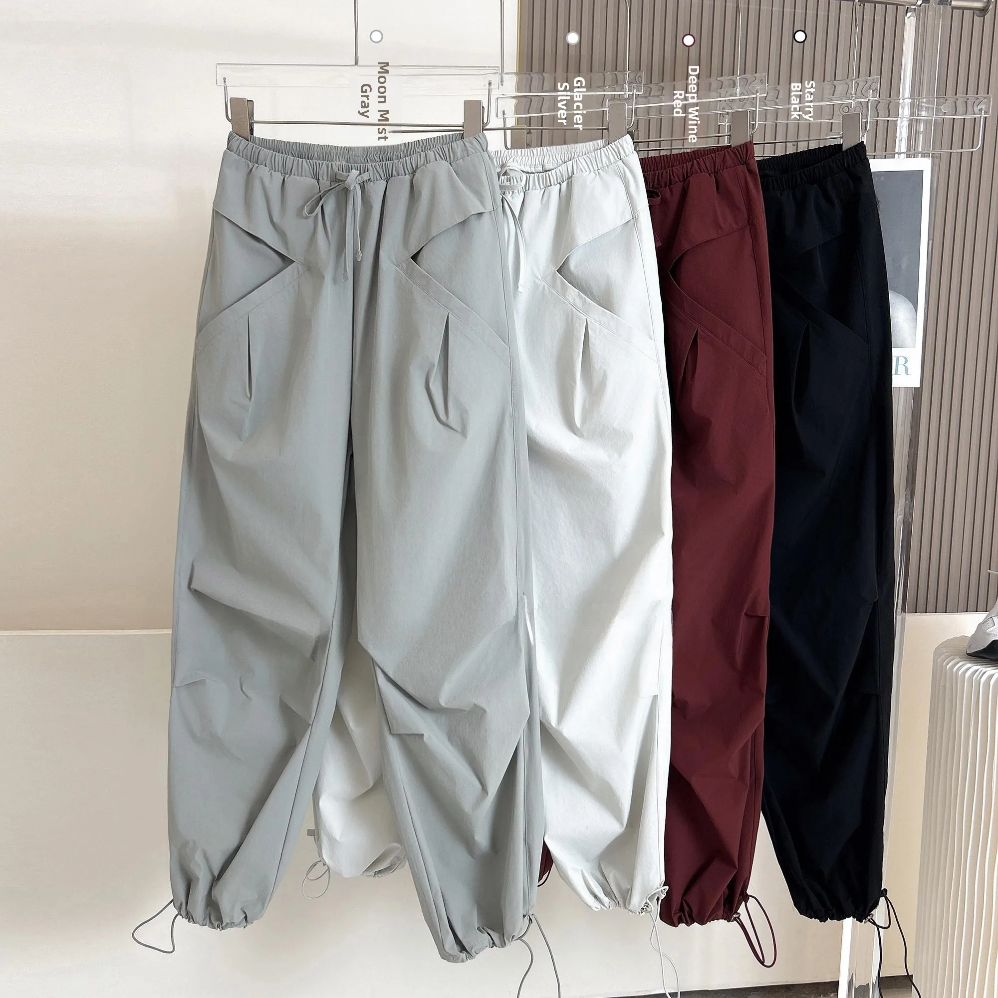 

Свободные прямые спортивные брюки, осенняя новинка, повседневные брюки с завязками, рабочие брюки, утягивающие брюки с широкими штанинами