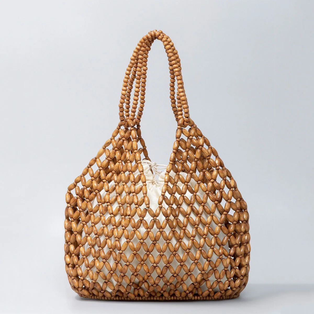 Women Woven Hand Bag Exquisite Design Hollow-out Wooden Bead Shoulder Bag Female Daily Shopping Handbag - view 3