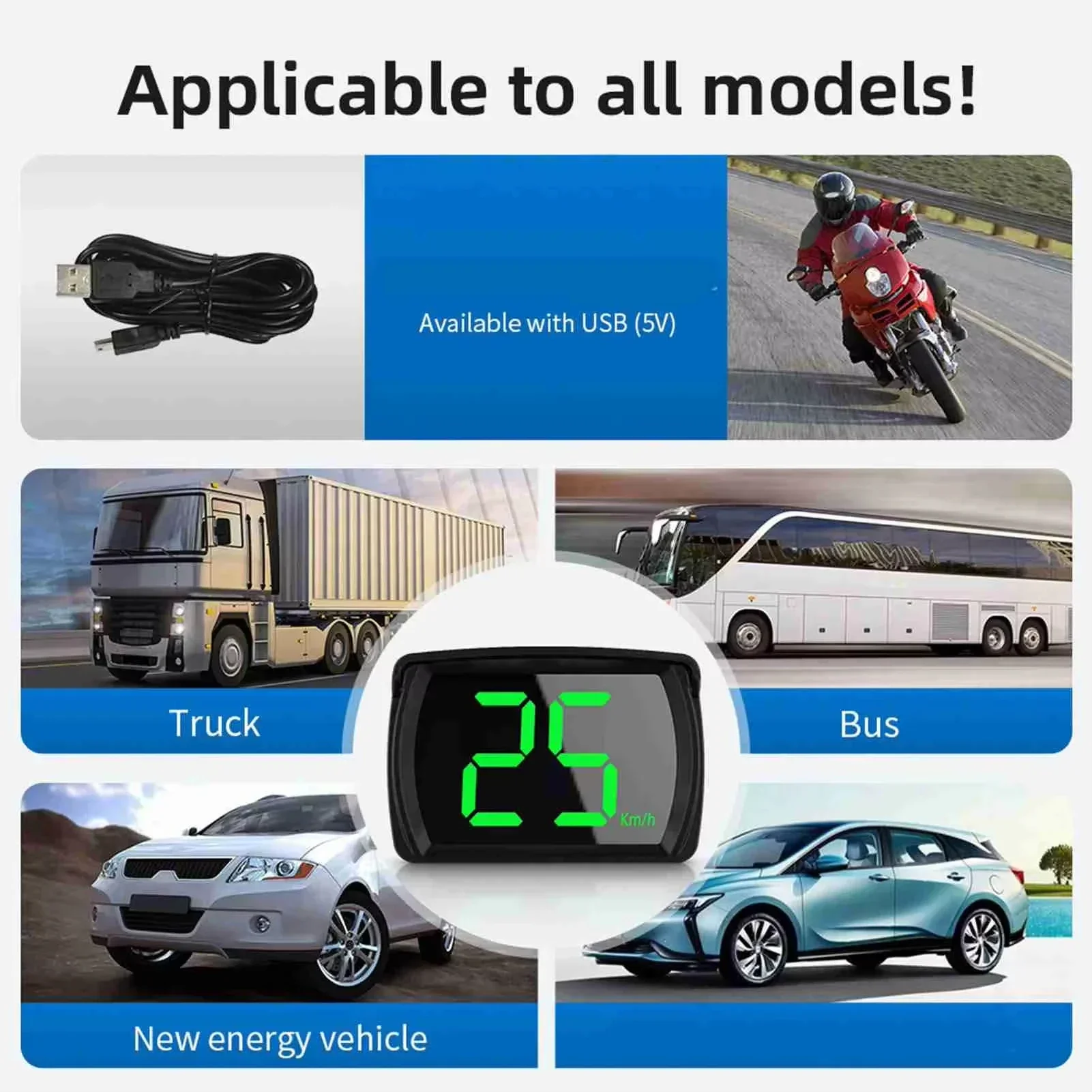 New Car HUD Display Car Headup  Display MPH Digital Speedometer with LED Large Font Display for Car Truck SUV Motorcycle
