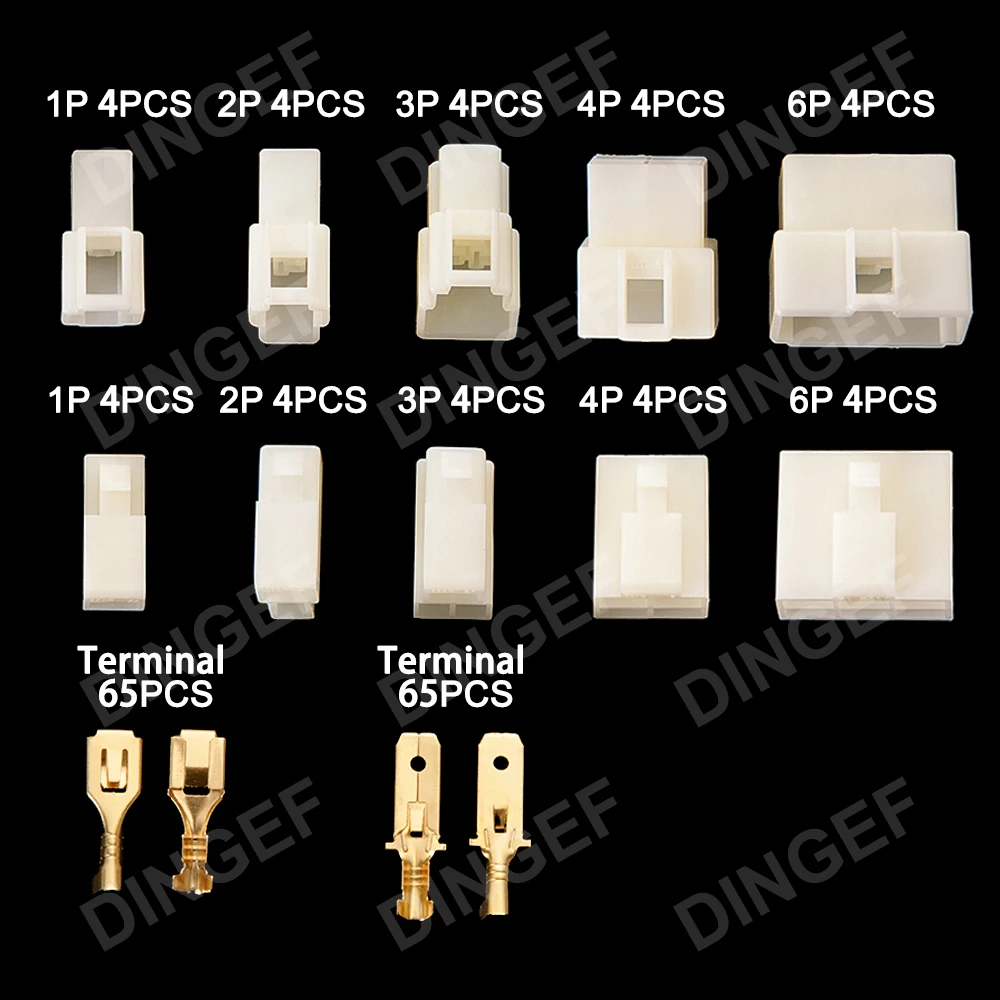 6.3 mm 1‑6Pin Automotive Quick‑Disconnect Connector Kit with Male & Female Housings and Brass Crimp Terminals