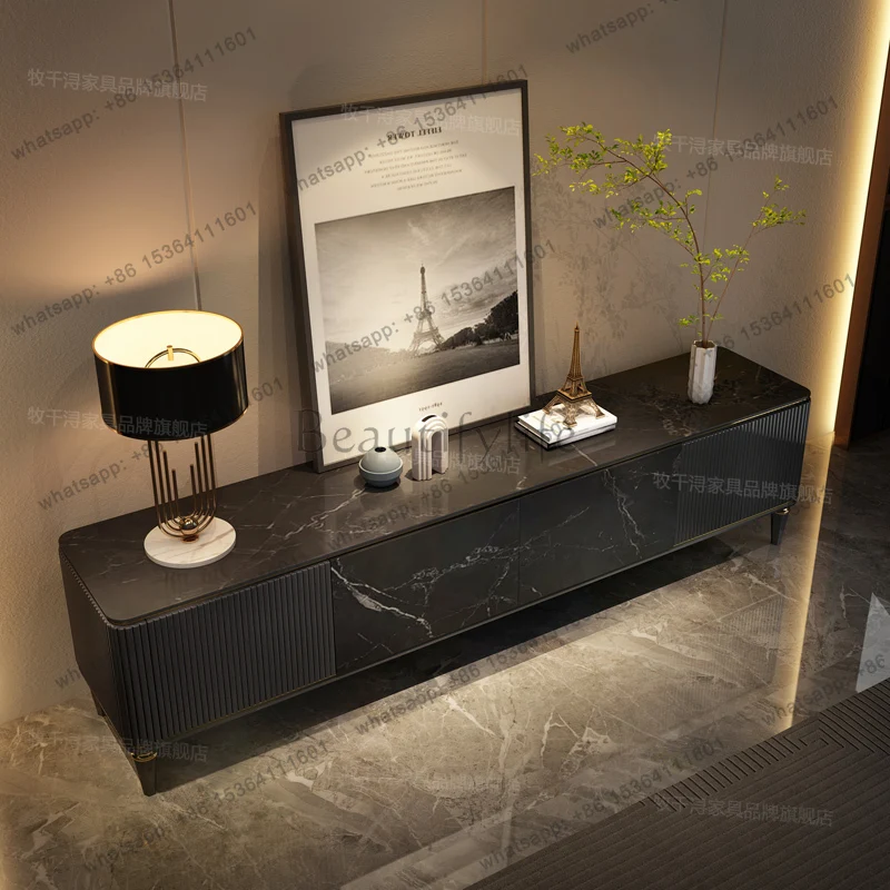

French retro TV cabinet premium villa living room storage rock slab floor cabinet