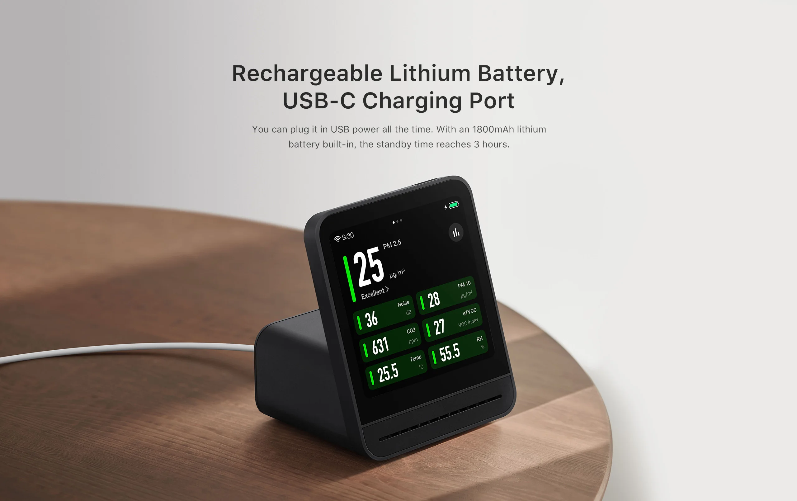 Qingping Air Monitor Gen 2, 7-in-1-Luftqualitätsmessgerät für den Innenbereich erkennt PM2,5, CO2, PM10, eTOVC, Lärm, Temperatur und Luftfeuchtigkeit, mit Alarm – Detail 17