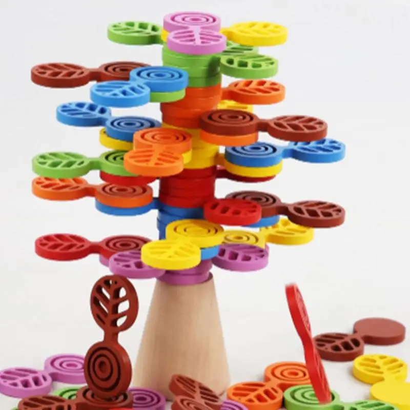 Stack Arcobaleno Albero Colorato Creativo Blocchi impilabili Giocattoli in età prescolare Blocchi di equilibrio per bambini Pietre impilabili in legno per l'esercizio