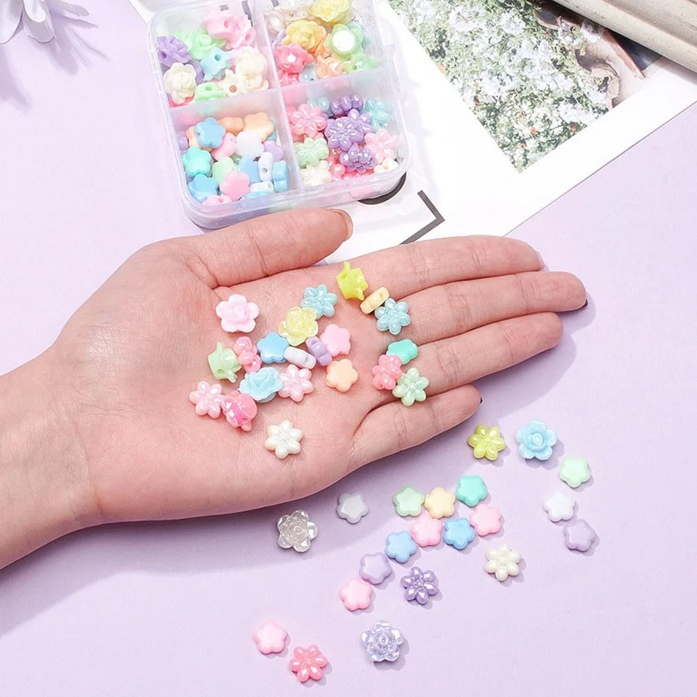 1 Caixa de Miçangas Coloridas em Forma de Flor, Miçangas Acrílicas Mini com Furo Liso para DIY, Criação de Pulseiras e Colares para Crianças