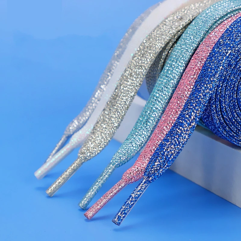 1Pair Glitter Shoelaces Colorful Flat Shoe laces Sneakers Boots 1CM Width Shoelace 100/120/140/160cm Strings Shoes accesories