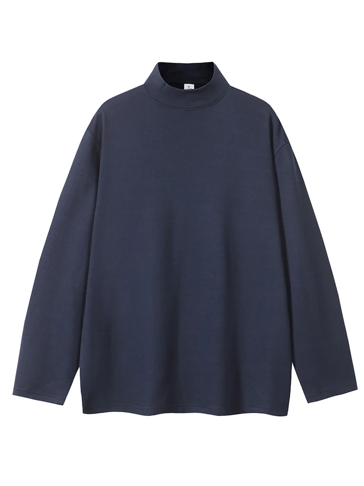 American Retro Autumn  Color German Velvet Base Shirt Men's Women's Half High Collar Long Sleeve T-Shirt New Trend Brand...