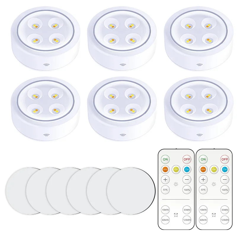 

Remote Control Led Closet Lights Push Switch On Off Dimmable Warm White Night Light For Wardrobe Cupboard 6pcs/lot