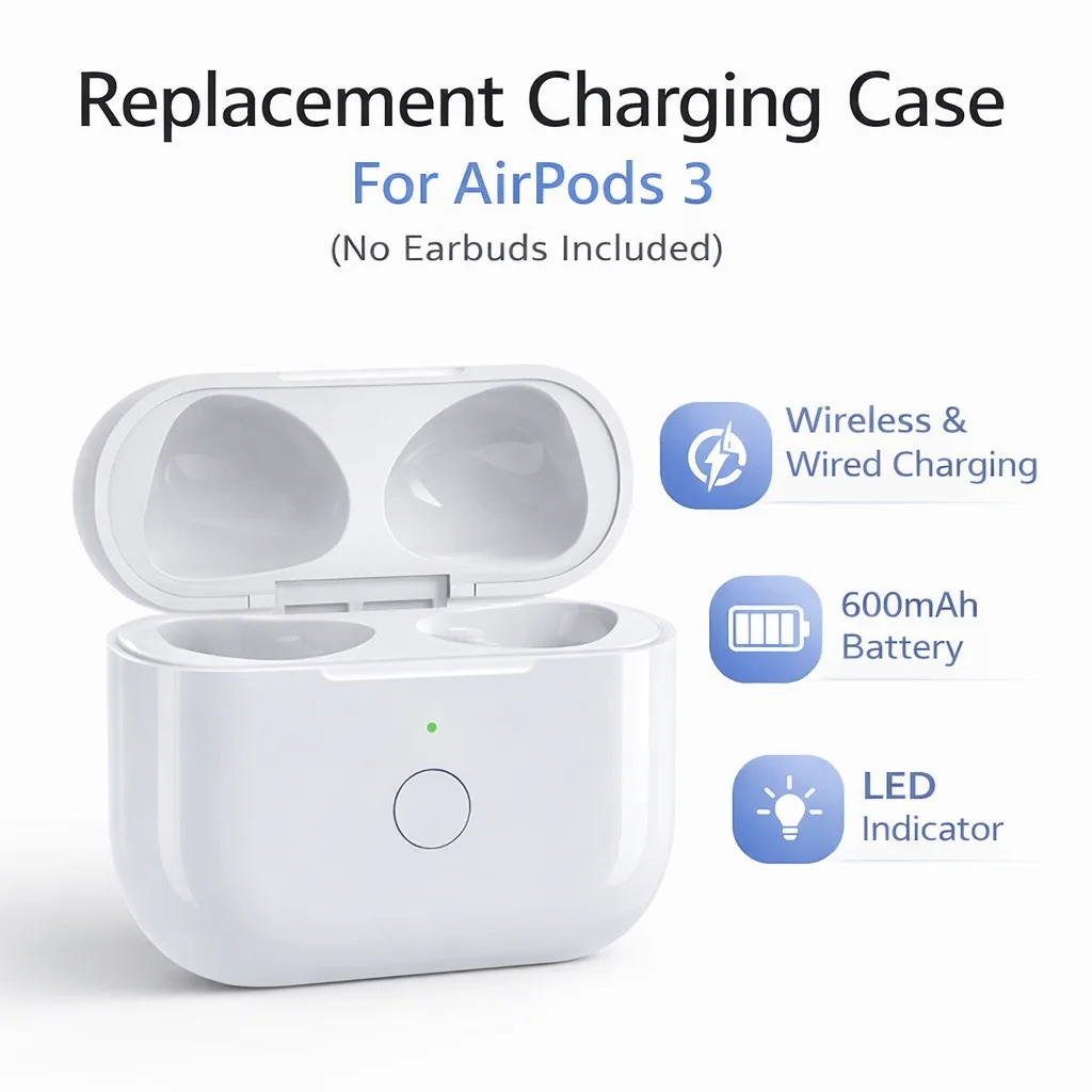 Replacement Charging Case For AirPods 3 | Wireless & Wired Charging | LED Indicator | 600mAh Battery