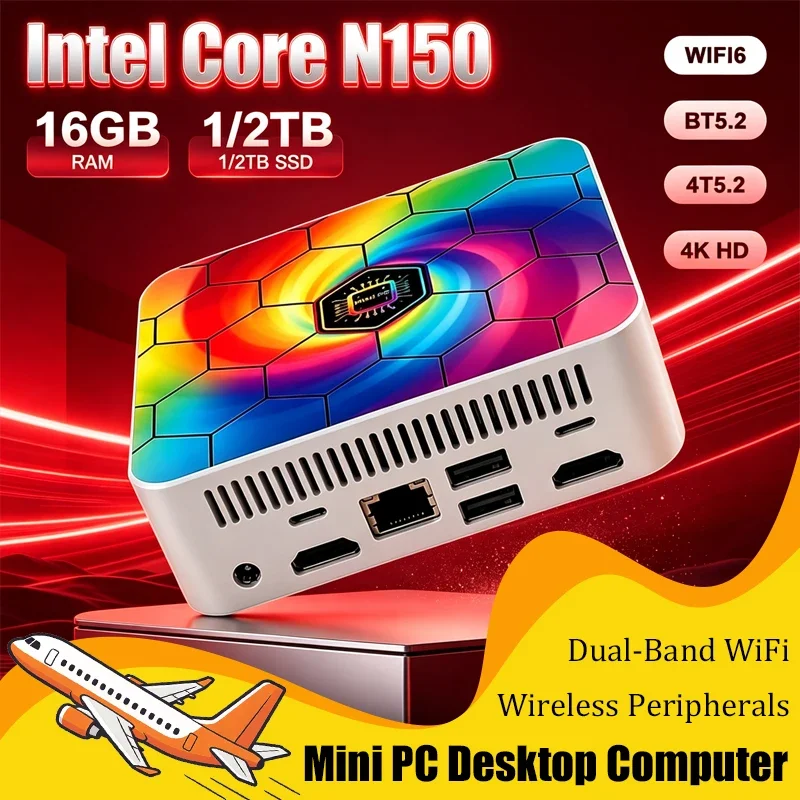 Windows 11 2026 Intel Core N150 Mini PC 16GB 32GB RAM 1TB 2TB SSD Gaming Computer WiFi6 BT5.2 Portable Desktop Mini PC
