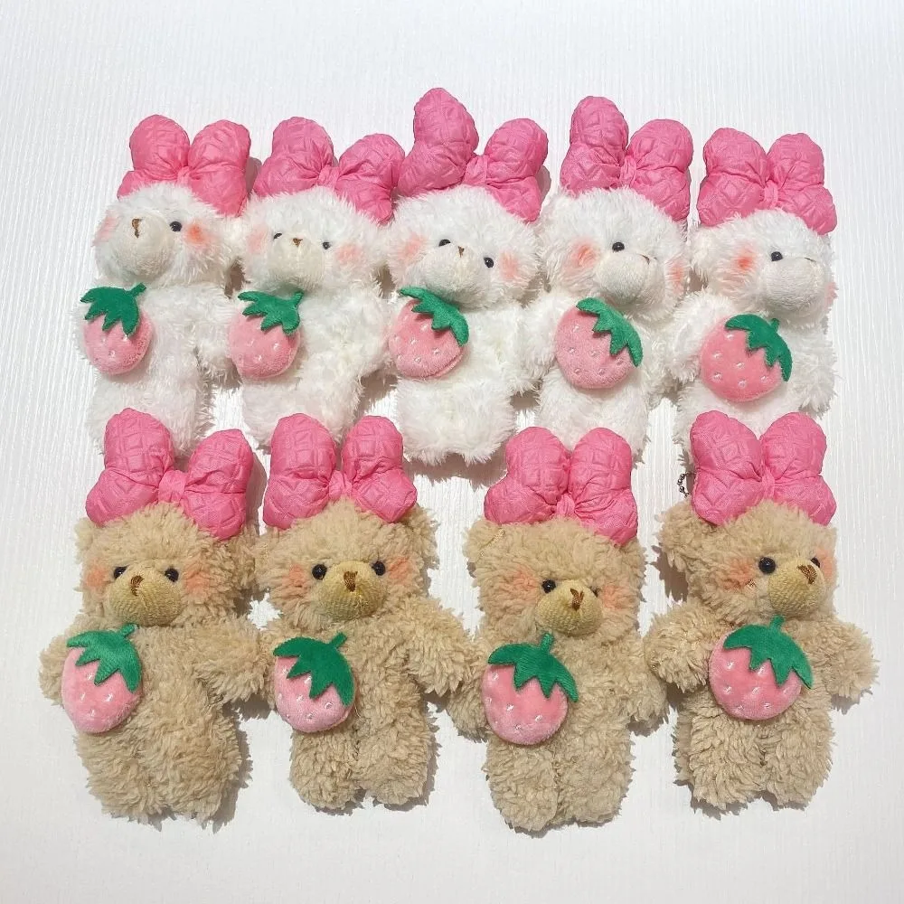 Fashion Soft Bear Plush Keychain Bowknot Cartoon Strawberry Bear Doll Plush Stuffed Toys Bow Bear Pendant Bag Hanging