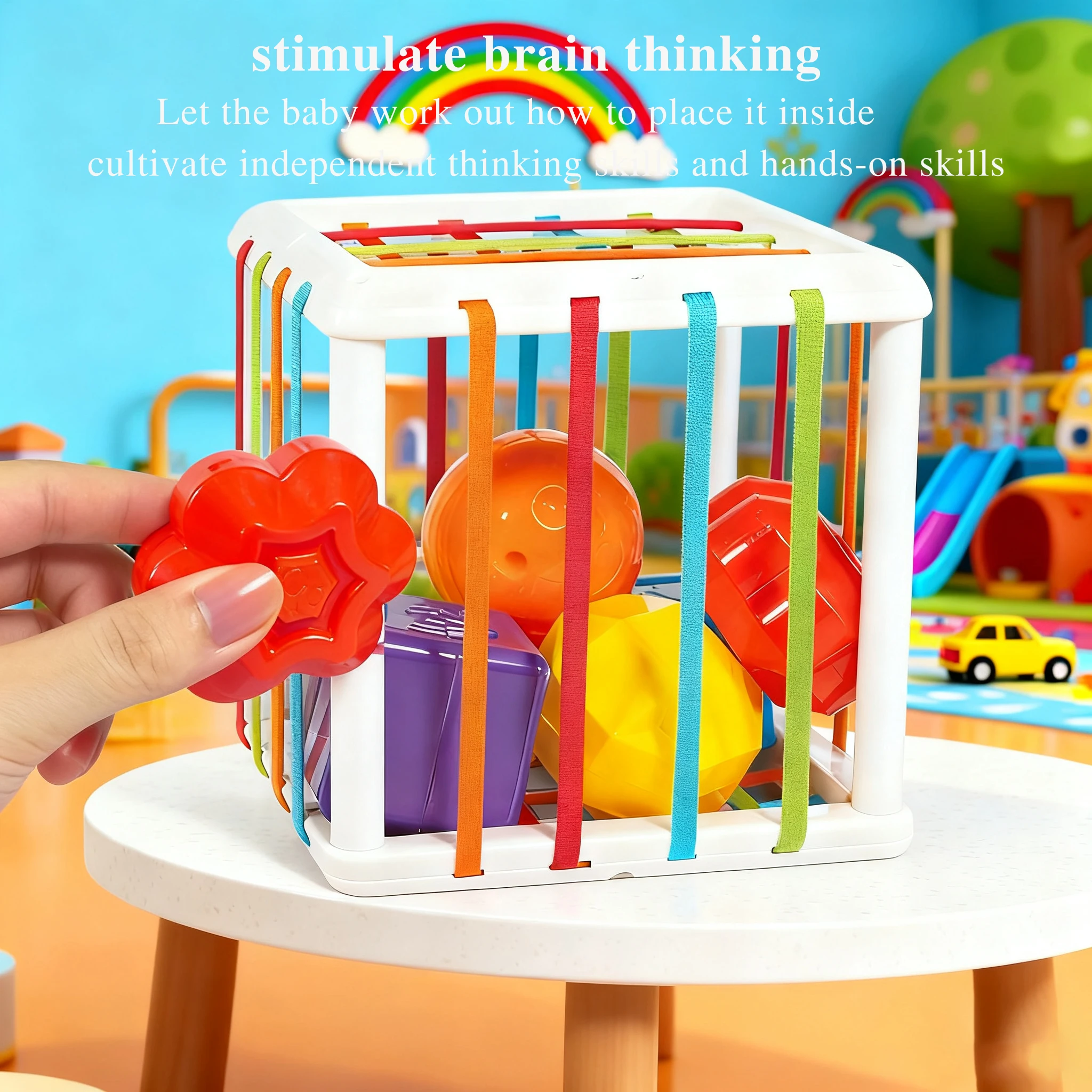 كرة إمساك الأطفال من مونتيسوري، لعبة حسية بألوان قوس قزح مع خشخيشة وعضاضة، فارز الأشكال التعليمي المبكر للمهارات الحركية الدقيقة