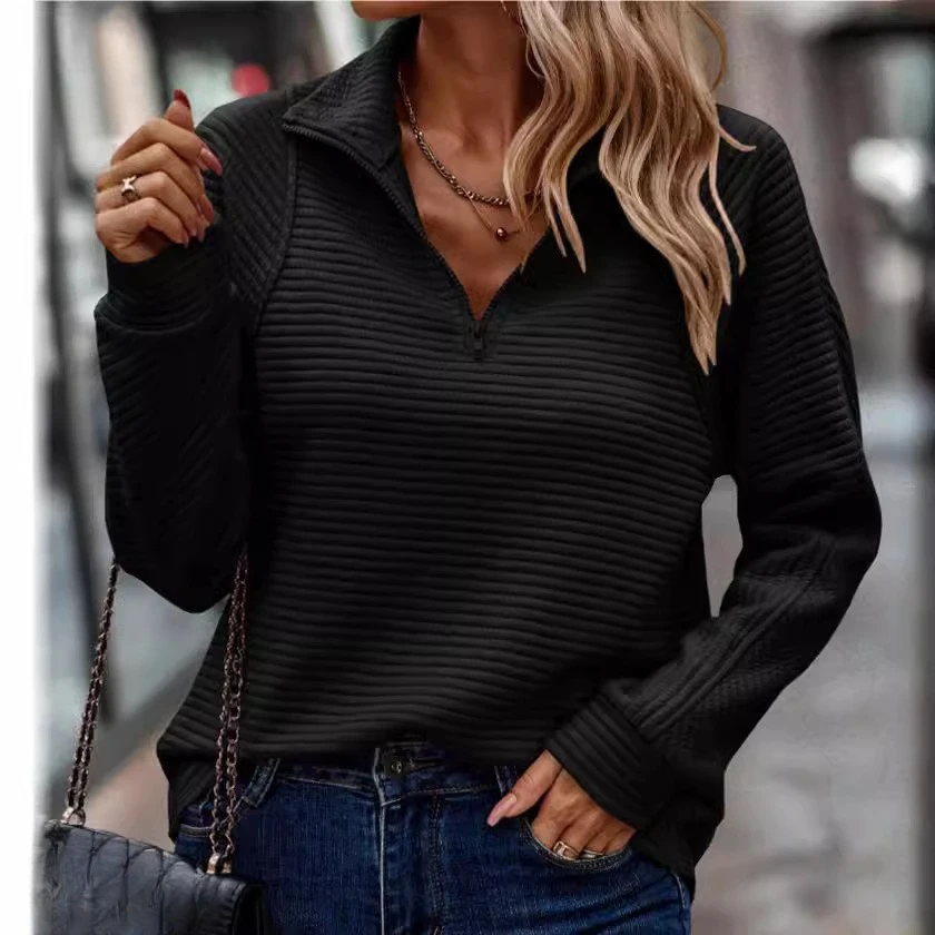 Grijs Herfst Winter Dames Effen Kleur Losse Korte Half Zip Lange Mouw Sweatshirt Losse Trui Sport Dagelijkse Slijtage Top
