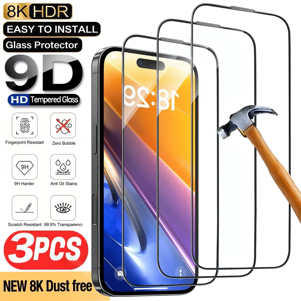 Tempered Glass Screen Protector 1-3Pcs For iPhone X XS XR 11 12 13 14 15 16 17 Pro Max 6 6S 7 8 Plus Protective Glass