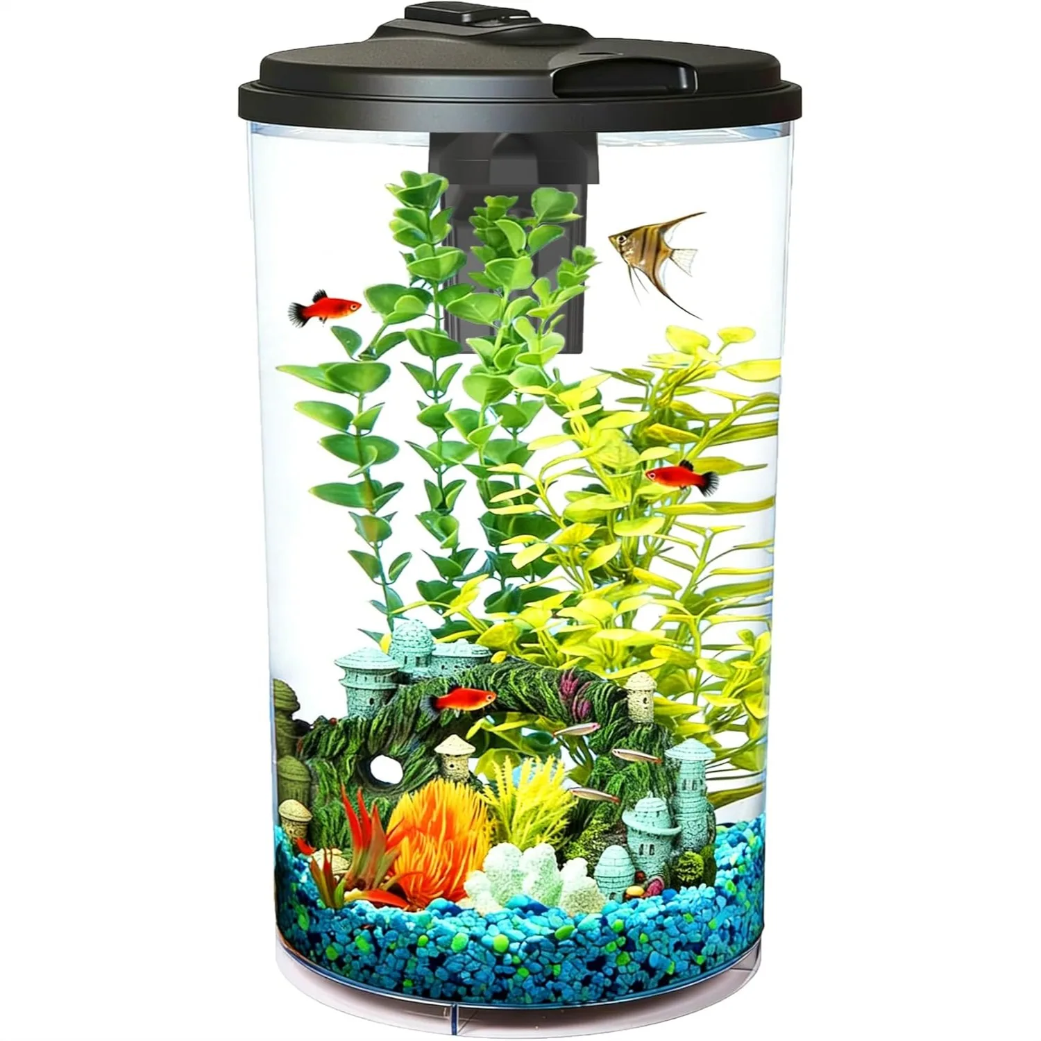 

Plastic 6-Gallon Aquarium Kit for Tropical Fish, Betta Fish with LED Lighting and Power Filter, Clear