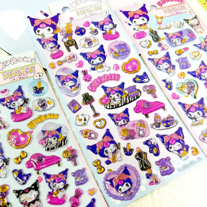 

Kawaii Kuromi 3D рельефные наклейки креативный мультфильм ручной счет наклейки с драгоценными камнями украшение чехла для телефона студенческие награды подарки