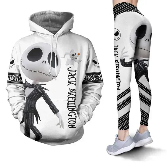 Jack Skellington Hoodie Leggings Set Women's Hoodie Set Yoga Pants Sweatpants Disney Yoga Hoodie Leggings Fashion Tracksuit Set