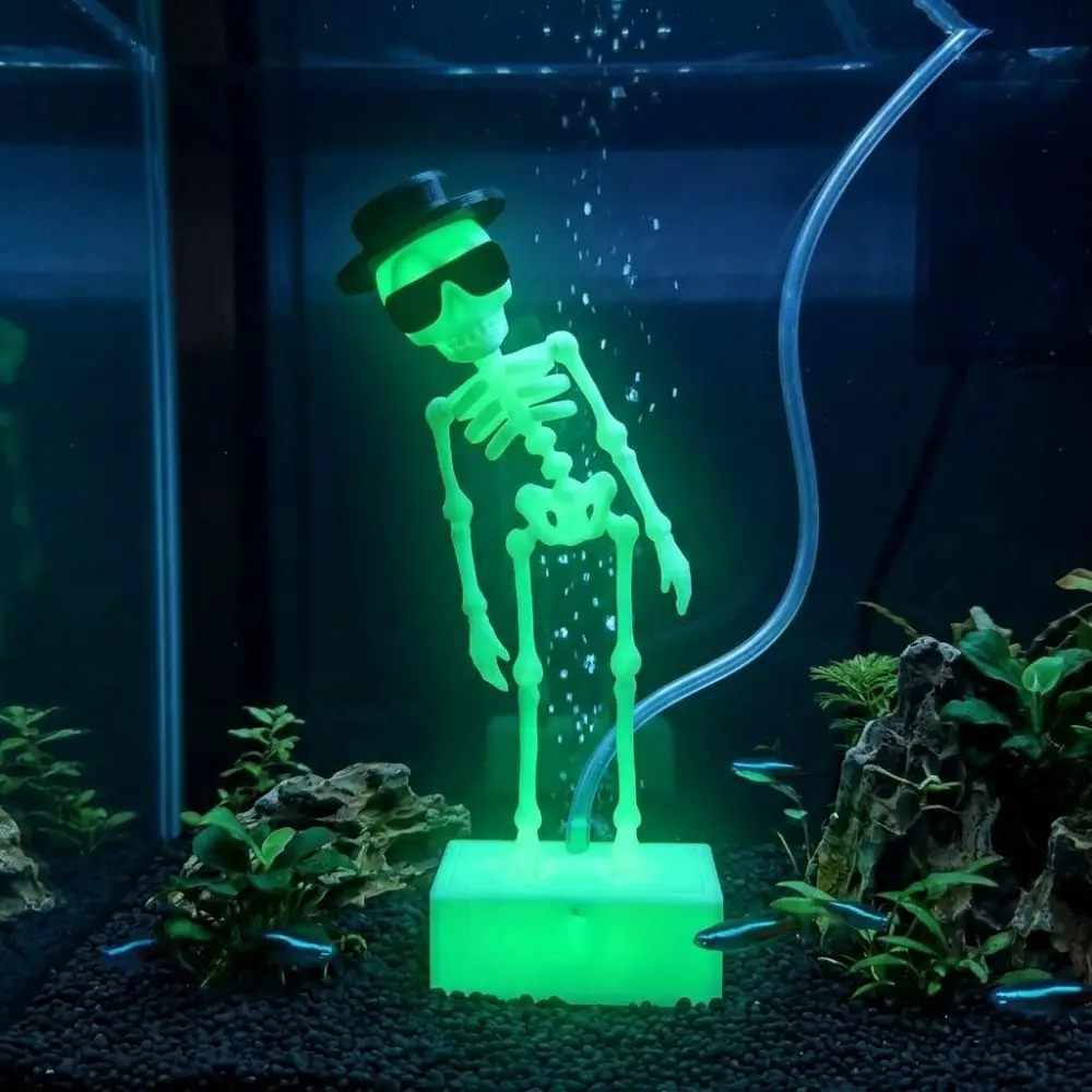 3D Printed Dancing Skeleton Aquarium Bubbler Plastic Air Driven Dynamic Skeleton Bubbler Gothic Wear Hat Sunglasses