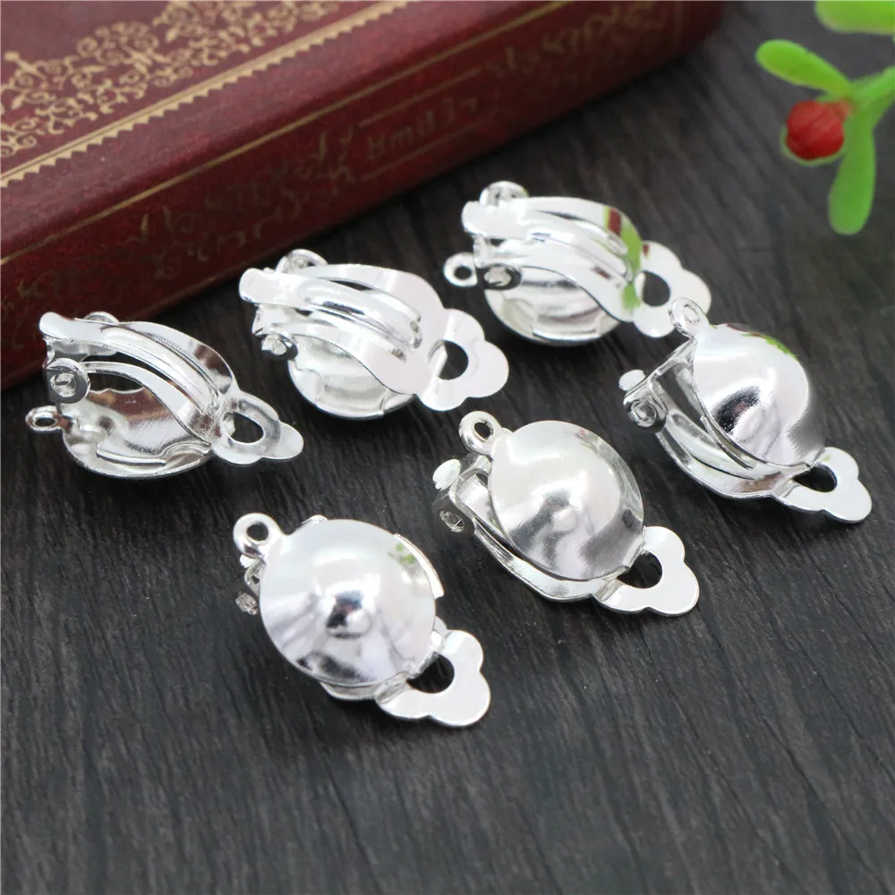 

12mm 20pcs/lot Iron material Ear Clips Silver Plated Colors ,Earrings Blank/Base,Fit 12mm Glass Cabochons,earring setting-S2-33