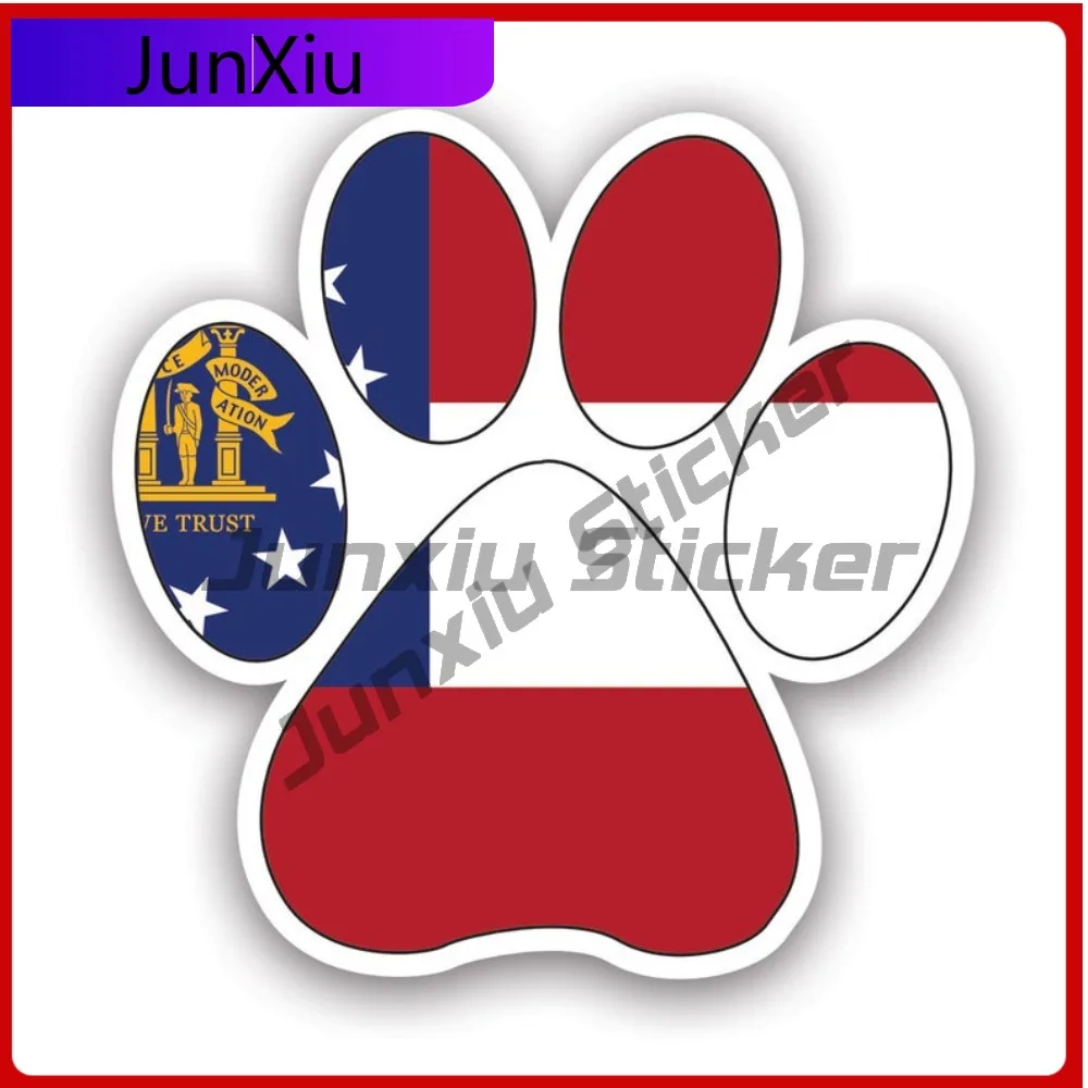 

Наклейка в форме лапы штата Джорджия, креативные наклейки с отпечатками лап собак и кошек, патриотическая автомобильная наклейка с флагом штата