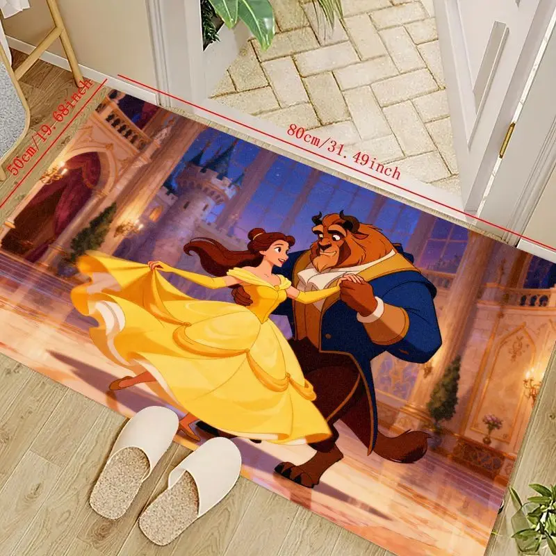 1PC Disney Beauty and the Beast Princess Belle & Beast Dancing Scene Area Rug, Soft Cartoon Floor Mat for Living Room Bedroom Ki