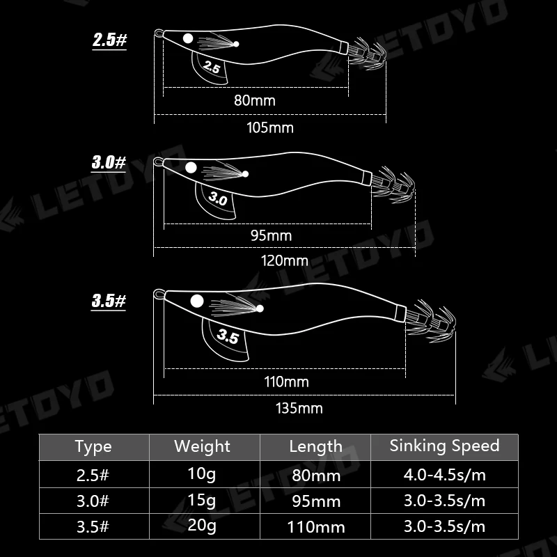 LETOYO 10g 16g 21g Egi Eging Squid Fishing Lures 2.5# 3.0# 3.5# Squid Lure Jigs Goods for Sea Fishing Octopus Cuttlefish Bait