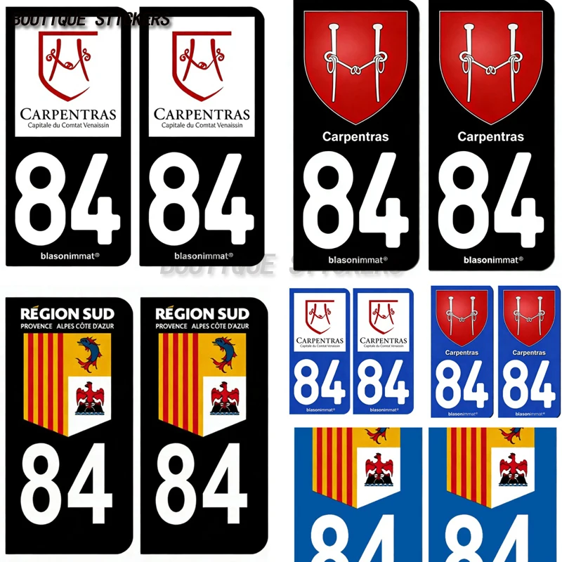 

2Pcs Autocollant plaque d'immatriculation française noir bleu IMMATRICULATION-DEPARTEMENT-LOGO 84 Carpentras-Ville-Armoiries PVC