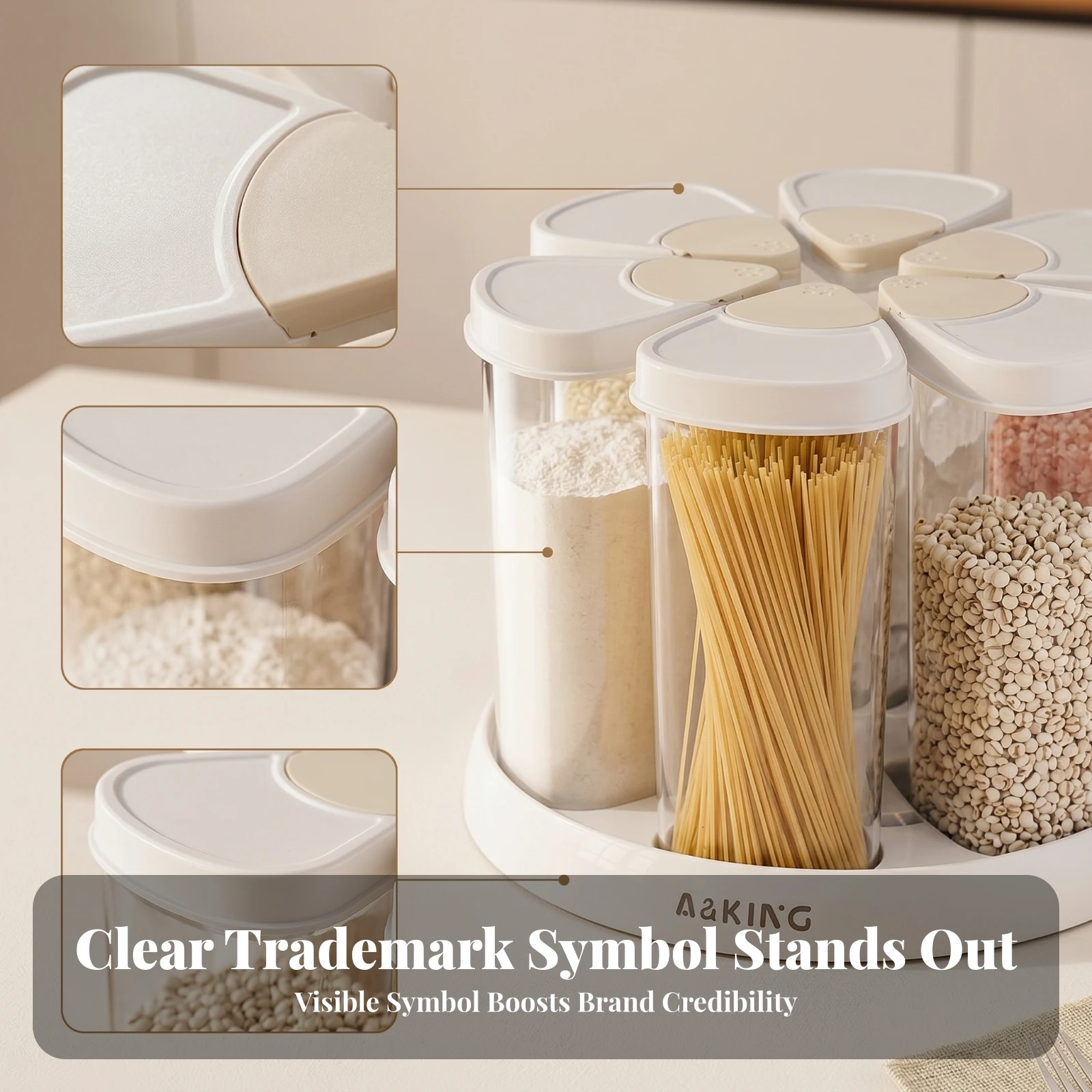 6-Compartment Grain Dispenser Space-Saving Rotating Grain Container Kitchen Storage Easy to Clean