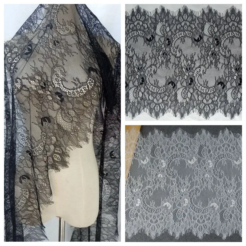 Wimpern spitze für Kleidung, Chantilly Stoffe Zubehör, DIY Stickerei, Näh handwerk, Weiß, Schwarz, Französische Spitze für Stoff