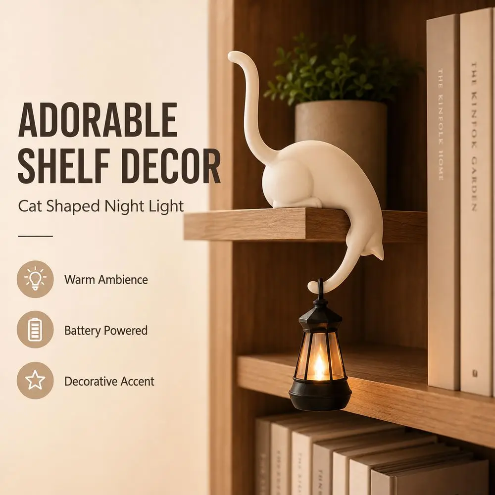 Decor Bookcase and Shelf Cat Night Light Warm Glow Cat Shaped Cat Shaped Lamp Shelf Decoration Creative Style