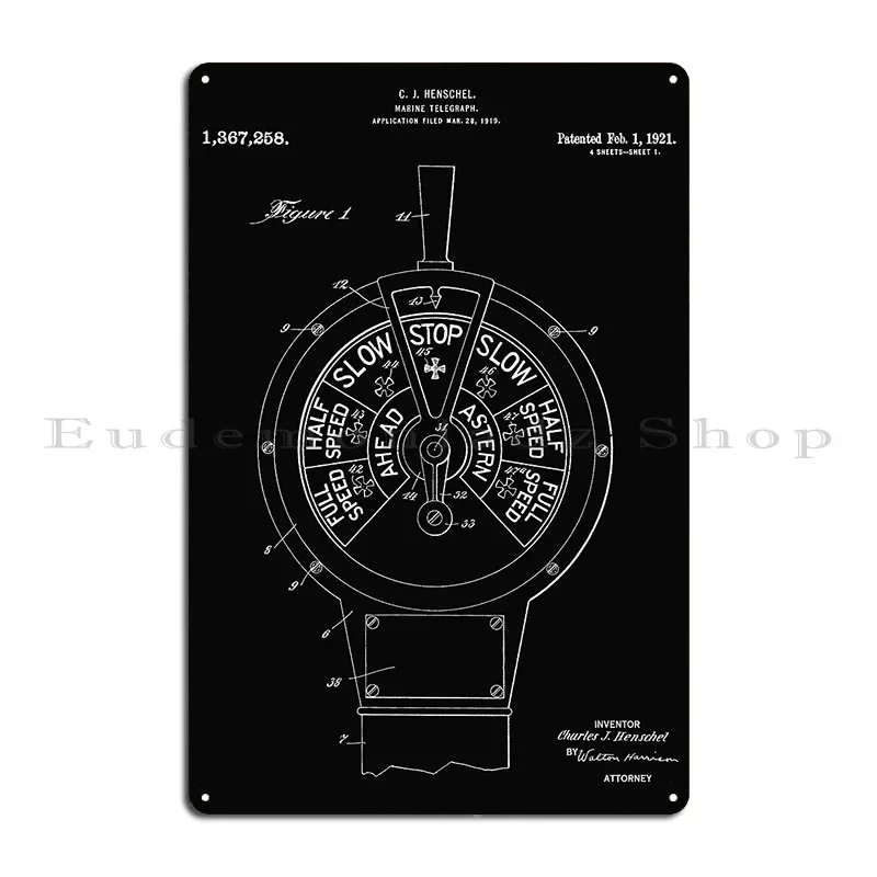 Ship Speed Telegraph Patent 1921 White Metal Sign Create Funny Wall Decor Designer Club Tin Sign Poster