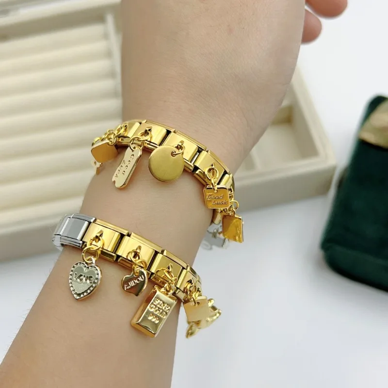 2025 Fashion Shining Love Star Moon Elastic Charm Italian Links Fit 9mm Modular Bracelet Making Women DIY Jewelry Bulk