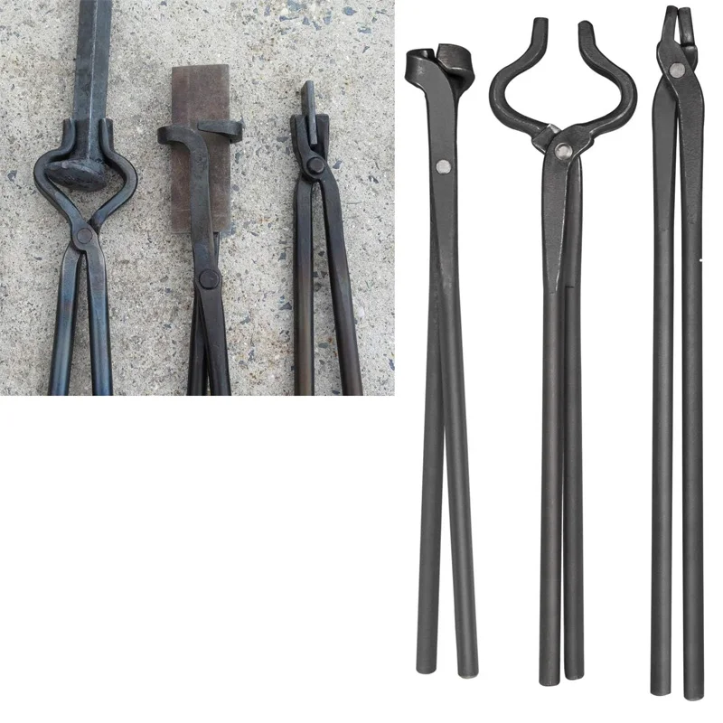 Blacksmith Tongs Knife Making Tongs Set Flat Forceps, Blade Forceps & V-Bit Clipper Pliers (3 PCS/Set)