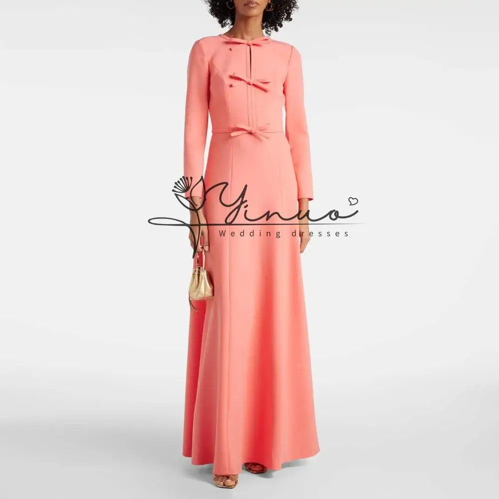 

Простое вечернее платье из крепа длиной до пола, платье для выпускного вечера с круглым вырезом и длинными рукавами, 2025 год, вечернее платье русалки с бантом