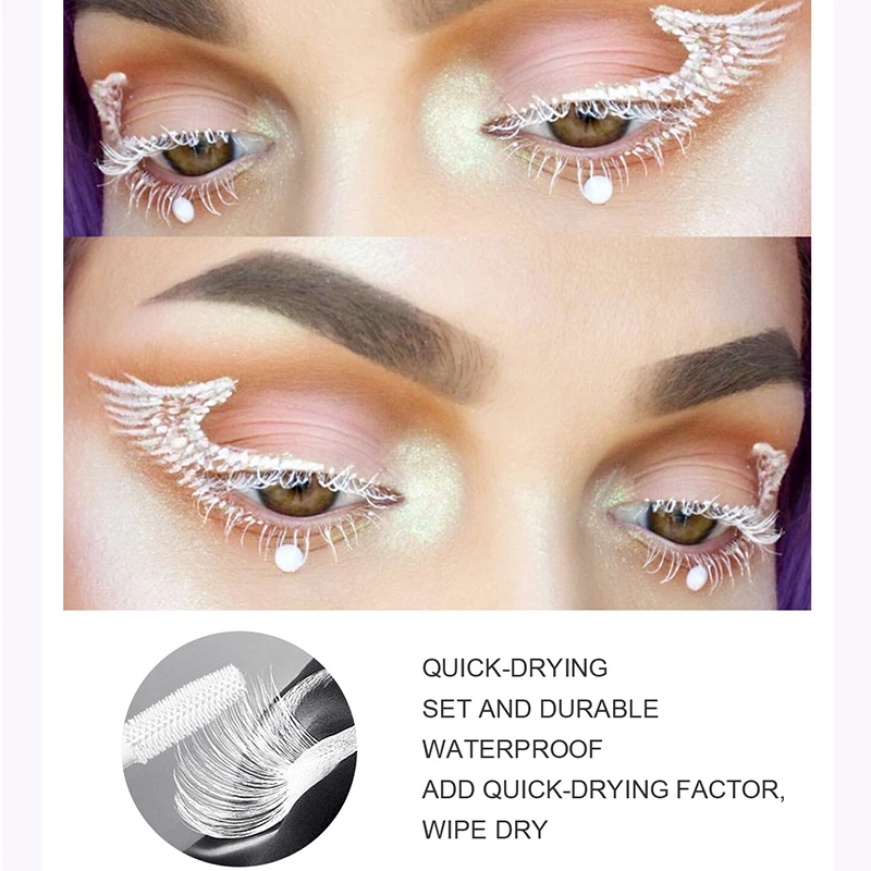 ماسكارا بيضاء طويلة ومجعدة، رموش ملونة مقاومة للماء والعرق، بدون كلمب، ليس من السهل تلطيخها، ليس من السهل التآكل