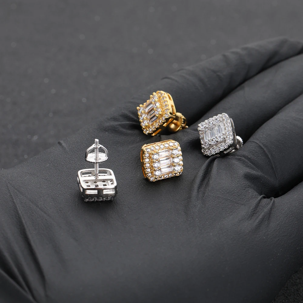 ICEBLING GRA VVS Rectangular Earrings Emerald Cut Moissanite Diamond 925 Silver Stud Earrings for Women Engagement Jewelry - view 4