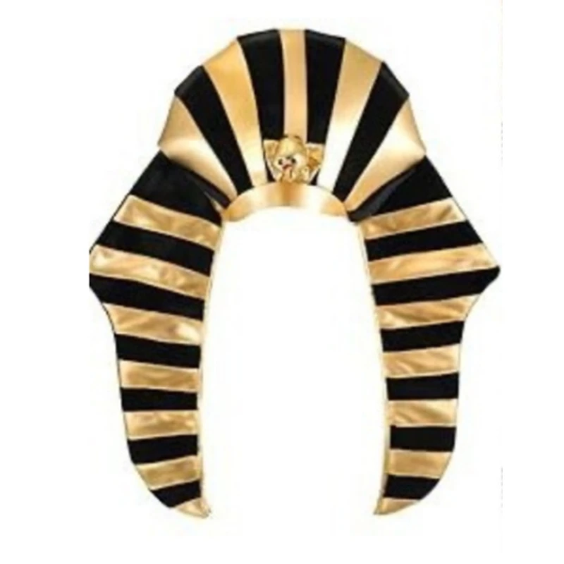 NEW Pharaoh Accessories Egyptian Theme Costume Accessories Set Gold and Black Stripe Headdress Collar, Belt and Cuffs for Adults