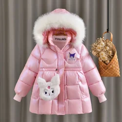 Sanrio Kuromi Girls down Jacket 2024 Winter 4-8 Years Kids Plus Velvet Warm Windbreaker Coats Children's Hooded Parkas Outerwear