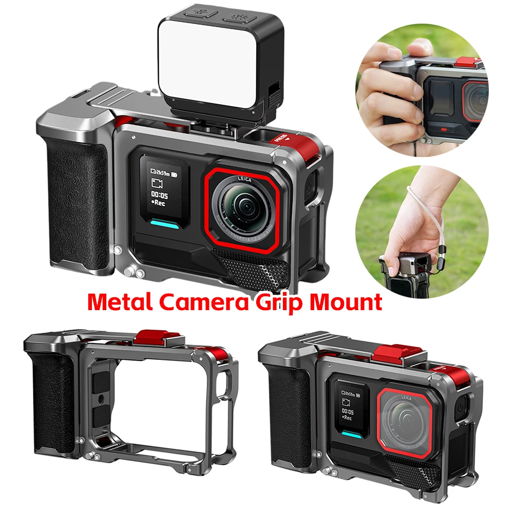 

Металлический корпус-рамка для камеры с рукояткой для уличной фотографии, полная защита для Insta360 Ace Pro и Insta360 Ace Pro 2