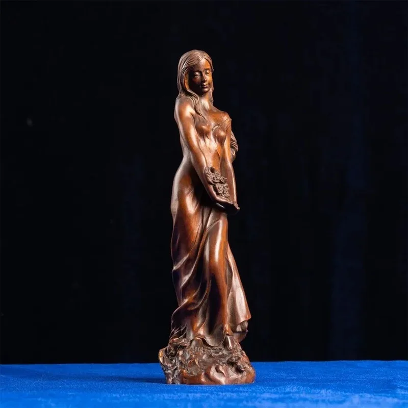 

Natural Wood Carving Female Figure Sculpture - Floral Beauty Wooden Statue for Home Decor and Wedding Gift