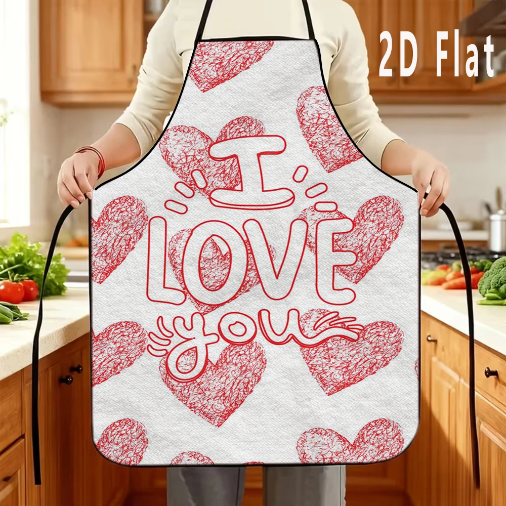 

1pc 2D Flat Retro Heart Print Apron, 60x80cm, Kitchen/Restaurant Apron, BBQ Apron, Durable and Easy to Clean