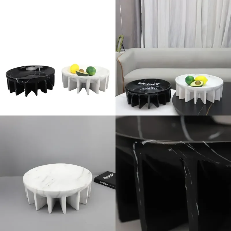 Modern Simple Marble Texture Resin Fruit Plate Ornament for Living Room Restaurant Hotel Homestay TV Cabinet Home Decoration