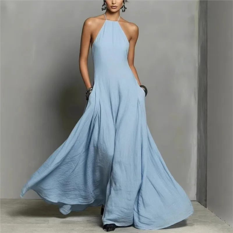 Blaue ärmellose Ballkleider 2026, Neckholder-Plissee-Hochzeitskleid für Damen, formelle Kleider, bodenlang, Gala, individuell gestaltet