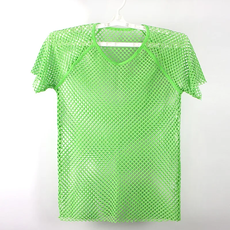 Mens Fishnet Undershirt Sheer Mesh Top Sexy See Through Lingerie Open Knit Shirt for Men Sultry Transparent T-Shirt Inner Wear