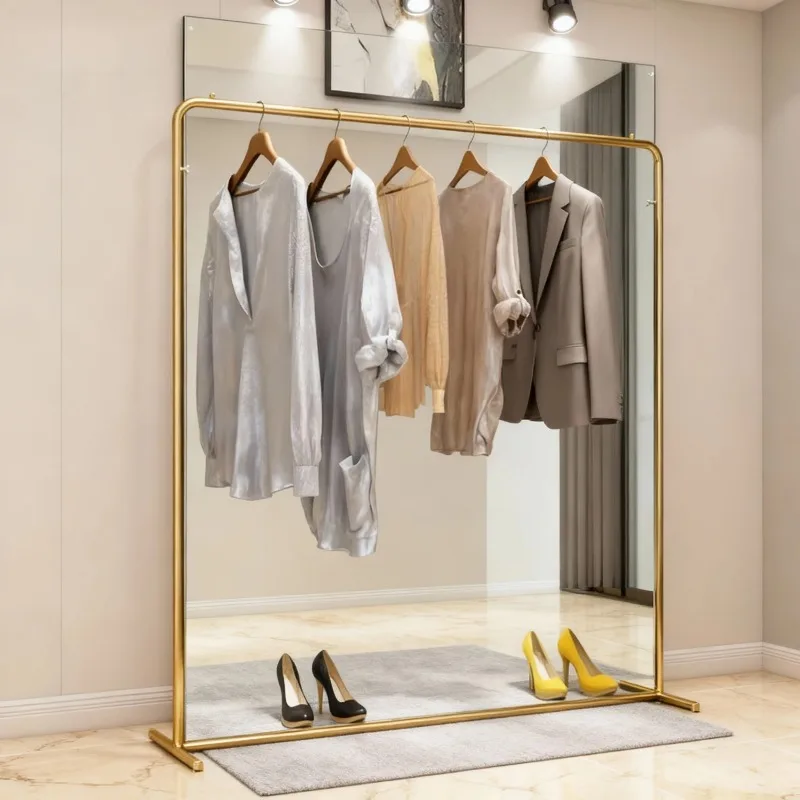 Luxury Design Gold Clothes Rack Iron Art Nordic Clothing Display Rack with 100-150CM Length for Elegant Retail Store Home Decor